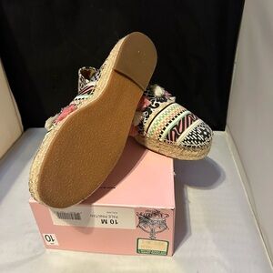 Multi-patterned & Pink Espadrille platforms